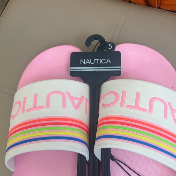 ❣️🆕Nautica Pink, White & Multi Color Stripe Slides❣️ - Picture 6 of 7